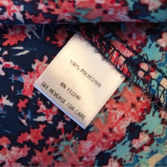 Sami Jo Printed Semi Sheer Summer Blouse Plus Size 1X Blue Pink High Low Hemline - Picture 10 of 10